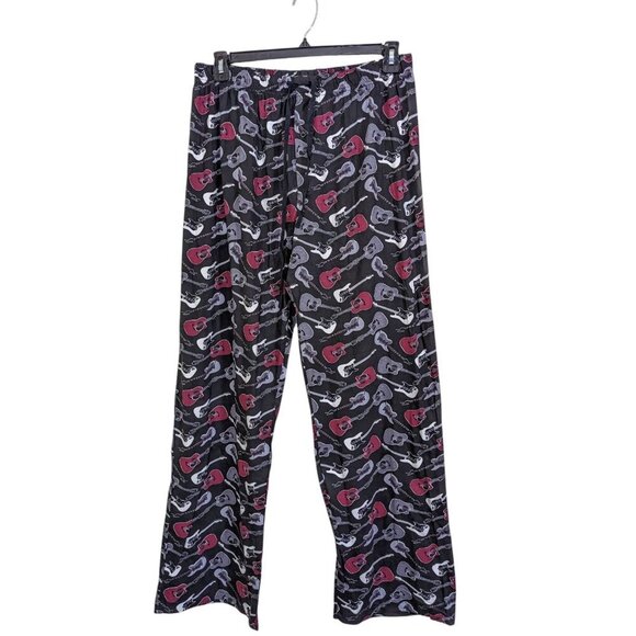 Mens L Sleep Lounge Pant All Over Guitar Print Cotton Stretch Waist Drawstring - Picture 1 of 6